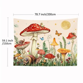 Ulticool - Mushroom Butterfly Snail Nursery - Tapestry - 200 x 150 cm - Large Tapestry - Poster - Beige Red Yellow Green