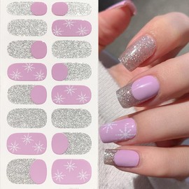 Christmas Nail Wraps Stickers Snowflake Nail Polish Strips Cute Glitter Xmas Christmas Tree Elk Self-Adhesive Design Gel Nail Stickers Xmas Full Nail Wraps Sticker Holiday Nail Sticker for Nails DIY