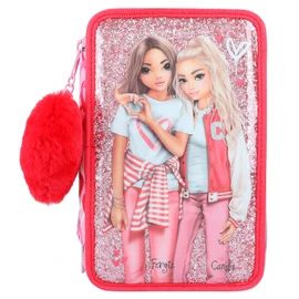 Depesche TOPModel 12230 One Love 3-Compartment Pencil Case with Glitter, Candy pink, glam