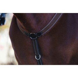 Exion Horse Elastic Breastplate with Running Attachment– Soft Padded, Adjustable English Leather Breastplate for Horses- Brown Elastic with White Lines