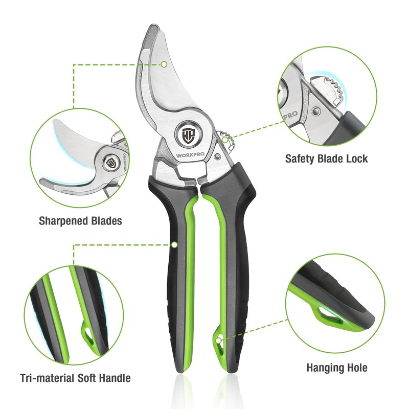 WORKPRO Garden Bypass Pruning Shears, 8.5" Pruning Scissors