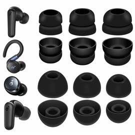 IiEXCEL 6 Pairs Ear Tips Set for Soundcore P20i / P30i / P40i / Sport X20 / Space A40, Double Flange Silicone Eartips Compatible with Soundcore Sport X20 / Space A40 / P30i / P40i - Black