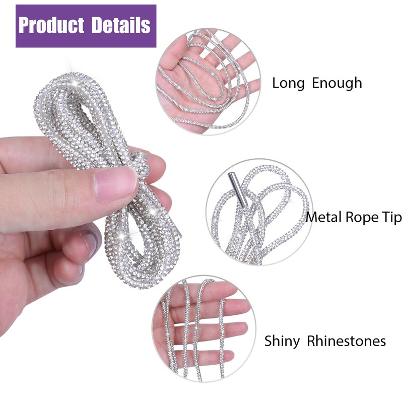 OFOCAC Rhinestone Rope Laces, Glitter Shoe Laces for Sneakers- 2PCS