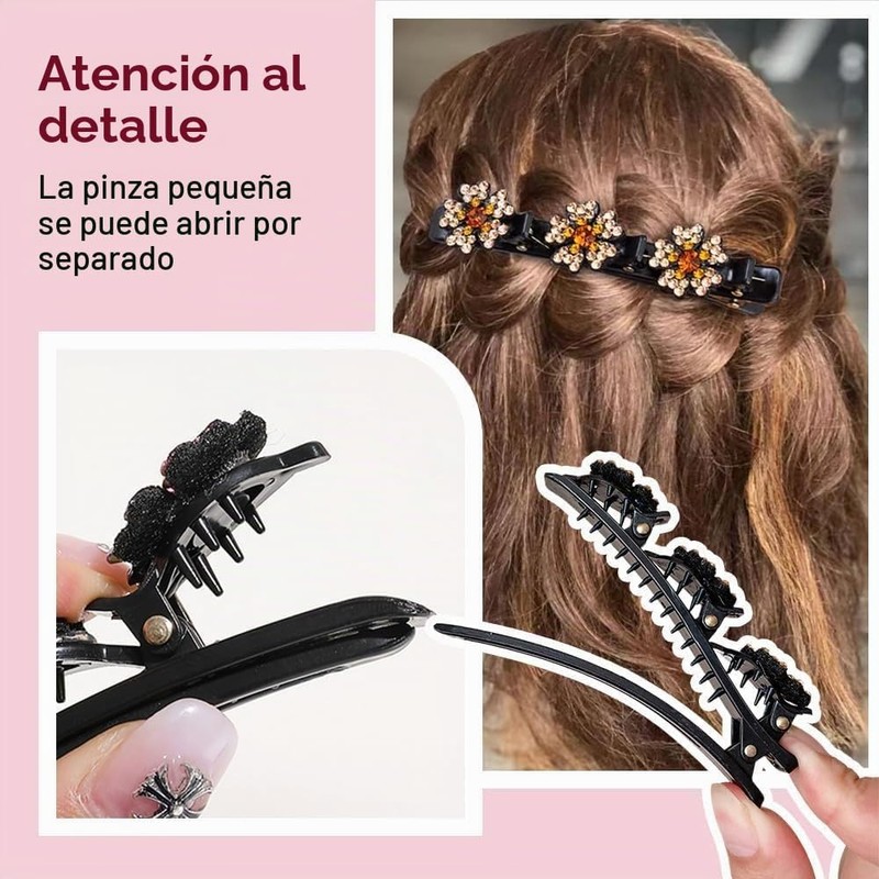 Pasadores de Pelo Trenzados con Cristales Brillantes – 4 Piezas
