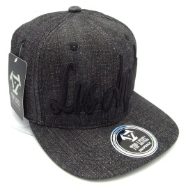 Top Level LOS ANGELES City Snapback Cap Hat LA Embroidered Black 100% Denim Cotton NWT