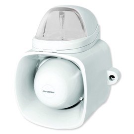 Seco-Larm SH-816S-SQ/C Self-Contained Siren with Strobe Light, 120dB Warble-Tone Siren, Audio Input for Broadcasting Messages Or Audio Playback, IP65 Weatherproof, White with Clear Light