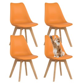 Upholstered Dining Chairs Set of 4 Pu Leather Orange Chairs