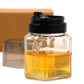 TOSSOW Glass Honey dispenser Oil Bottle Leakproof Condiment Container Oil Vinegar Cruet with Pourers and Funnel Olive Oil Carafe Decanter Non-Drip Spout for Kitchen Cooking 250ml/8.5oz Black