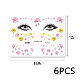 6 Blätter Temporäre Tattoos Blumen Schmetterlinge Fake Tattoos, Makeup Aufkleber Gesicht Tattoo, Schimmer Glitter Makeup Tattoo Aufkleber Stickers für Frauen Teenager Mädchen Gesicht Körperkunst