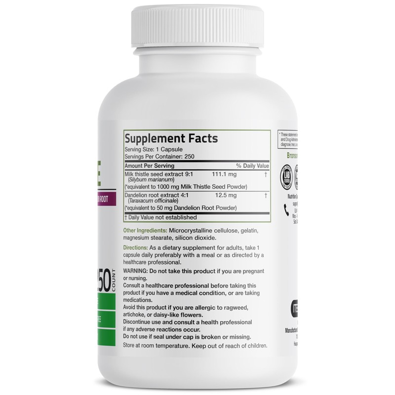 Bronson Milk Thistle Silymarin Marianum & Dandelion Root Liver Health