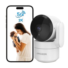 AMOROM 2K Pan-Tilt Indoor Security Camera, 360° Pet/Dog Monitoring, Motion Tracking, Night Vision, 2-Way Audio, Motion Alerts, Compatible with Alexa & Google Assistant (2.4GHz & 5GHz)