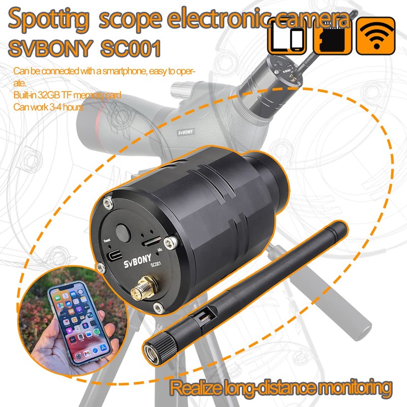 SVBONY SC001 WiFi Spotting Scope Camera, Digiscoping Camera Connect SV406P