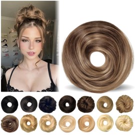 MINGATEC Human Hair Bun, Messy Bun Hair Piece, Messy Bun Scrunchie, Updo Hairpiece for Women Girls (Chocolate Brown Mixed Caramel Blonde)