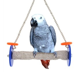Sweet Feet and Beak Roll Bird Swing - Pumice Perch Bird Toys Trims Nails and Beaks, Safe and Non-Toxic Bird Cage Accessories for Small and Large Birds, Swinging Toys Birds Will Love, Medium 9 Inches