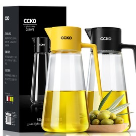 CCKO Olive Oil Dispenser Bottle 19oz Glass Oil Bottle for Kitchen Cooking,Auto Flip Drip Free Cooking Oil Dispenser,Suitable for Soy Sauce,Syrup,Vinegar,Salad Dressing Container (Yellow)