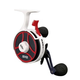 13 FISHING - Freefall Ghost Maverick - Inline Ice Fishing Reel - Red, White & Blue Color - Left Hand Retrieve - BBFFGWUSA-2.5-LH