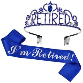 JETKONG Retirement Party Decorations Retired Tiara/Crown, Retired Sash for Women Retirement Gifts, Retirement Party Supplies, Gifts, Favors (Dark Blue)