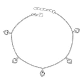 JewelryWeb Italian Sterling Silver 10+1 Inch Dangling Puffed Heart Rolo Anklet (11")