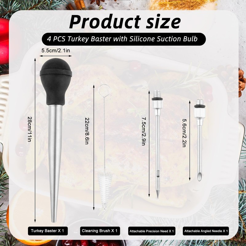 Nexlynk Stainless Steel Turkey Baster Commercial Grade Rubber Bulb