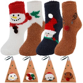 GEKMOR Weihnachtssocken,4Paar Kuschelsocken Damen Weihnachtliche Flauschige Socken Flauschige Winter Socken Frauen Haussocken Weihnachts Weiche Warme Fleece Slipper Socken für Damen