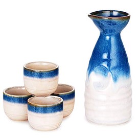 Happy Sales HSSS-MTAOI, Perfect 5 pc Japanese Design Ceramic Sake set, Mt Blue