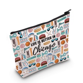 WCGXKO Chicago Gifts For Women Chicago Travel Trip Gift Life Is Better In Chicago Souvenirs Makeup Bag (Better In Chicago)