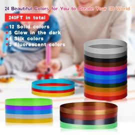 24 Colors 3D Pen PLA Filament Refill, Each Color 10 Feet,Total 240Feet 3D Pen/3D Printer Filament Pack 1.75mm, Compatible with MYNT3D / SCRIB3D Printing Pen