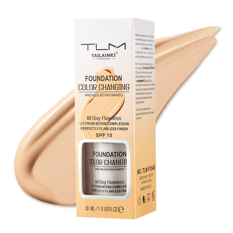 Colour Changing Foundation, Full Coverage Liquid Foundation, Long-Lasting Waterproof Makeup