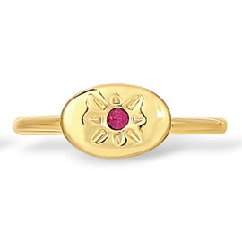 Lucky Feather October Birthstone Ring for Women - 14K Gold Plated Signet Ring with Unique Starburst Pattern - Fully Adjustable Tourmaline Birthstone Rings make adorable gifts for Women