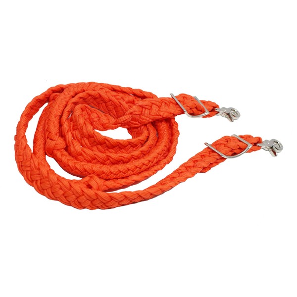 CHALLENGER Roping Knotted Horse Tack Western Barrel Reins Nylon Braided Orange 60755