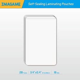 IMAGAME Self-Sealing Laminating Pouches, 3.4" x 5.4'', 18mil, 20 Pack, Easy-to-Use, No Machine Needed, Preserve Photos, 3" x 5" Index Cards, Durable, Waterproof, Ideal for Home, Office & School Use