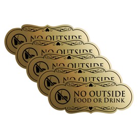 Signs ByLITA Designer No Outside Food or Drink Sign(Brushed Gold) - Medium 5 Pack