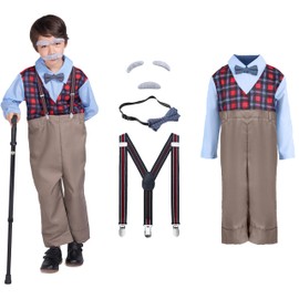 Rabtero Kids Old People Costume, Old Man Costume Outfit for Kids, Boys 100 Days of School Costume, 100th Day of School Dress Up for Boys 6-8, Medium