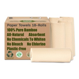 Purafide 100% Bamboo Paper Towels, Tree-Free, Chemical-Free, Lint-Free, Durable, Absorbent, Select-a-Size 2-Ply, 90 Sheets Per Roll. (PT 18 Rolls)