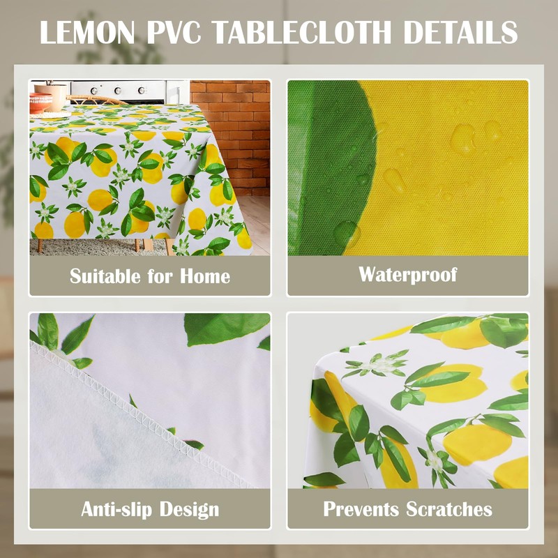 Arquiel Lemon Yellow Rectangular Tablecloth Wipe Clean PVC Waterproof Oilproof