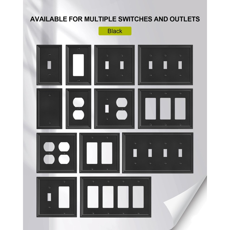 TREEWELL 4-Pack Decorator Outlet Cover Plate, Black Decorative Switch Plates