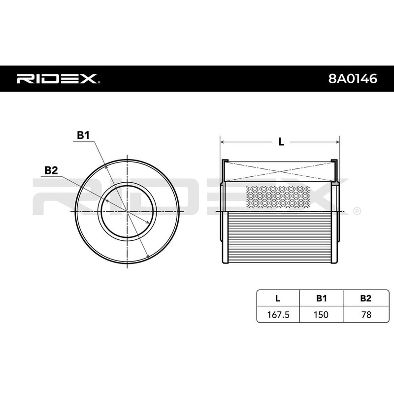 RIDEX Air Filter 8A0146 167.5 mm 78 mm 150 mm