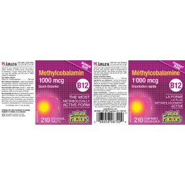 Natural Factors B12 Methylcobalamin 1000 mcg BONUS SIZE, 210 Tablets