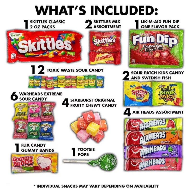 Fun Flavors Box Sour Candy Mix Bag, Gummy, Sweet Treats,