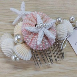 Atigy Light Up Starfish Wedding Hair Comb LED Seashell Bridal Hair Piece Pearl Beach Hair Accessories for Women