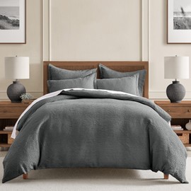 Levtex Home - Cloud Waffle Duvet Cover Set - Full/Queen Duvet Cover + Two Standard Pillow Cases - Waffle Weave - Charcoal - Duvet Cover (90 x 94in.) and Pillow Case (26 x 20in.) - Cotton