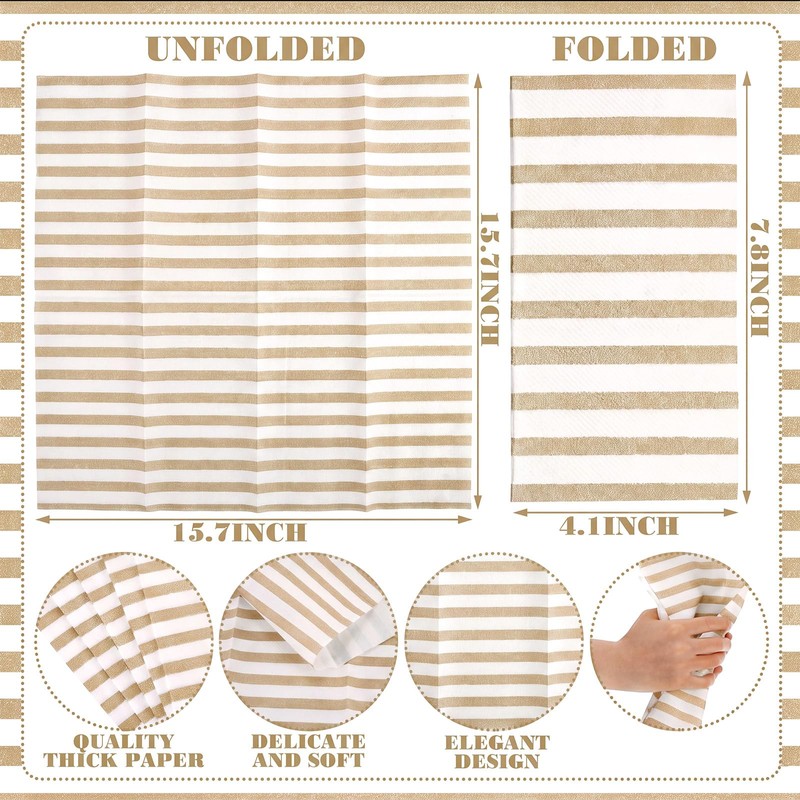 100 Pack Striped Linen-feel Napkins Bulk Striped, Brown