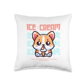 Cute Dog Icecream Summer Dessert Funny Ice Cream Lover Corgi Throw Pillow