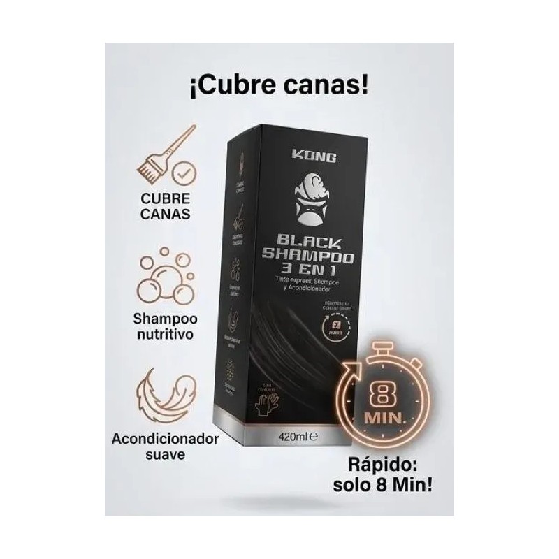 Shampoo Colorante Kong 3 En 1 Cubre Canas Fácil