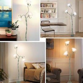 MUMENG 3 Heads Flower Floor Lamp, Vintage Corner Floor Lamp with Flexible Neck Shaft, Standing Lamps Tall Lamp for Home Decor,Living Room,Bedroom,Office, Lily of The Valley Lamp