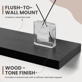 Acovy 36 Inch Floating Shelves, 8 Inch Deep Floating Shelves for Wall, Hanging Shelf with Invisible Brackets, Deep Shelves for Bathroom, Bedroom, Living Room, Black, Set of 2