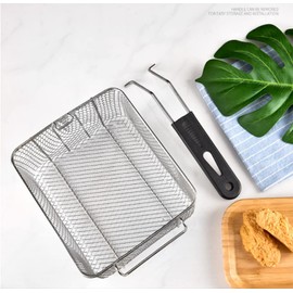 Miecux Stainless Steel Square Fry Basket with Rubber Handle Grip