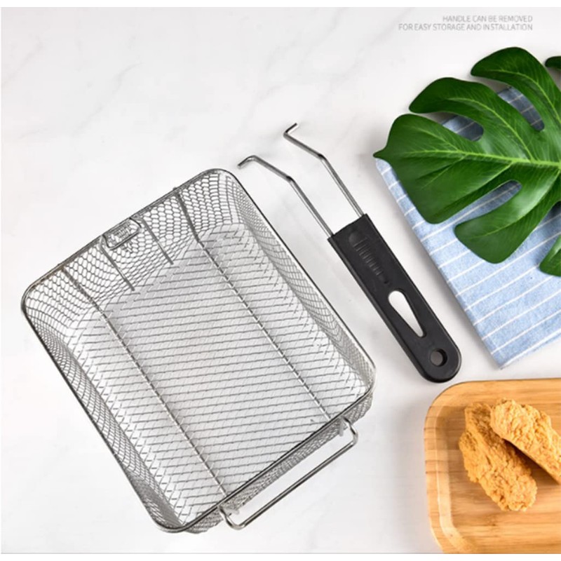 Miecux Stainless Steel Square Fry Basket with Rubber Handle Grip