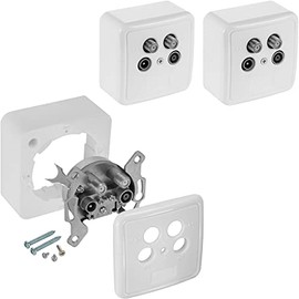Poppstar 3x 4-Port Universal Satellite Terminal Wall Plate/SAT Wall Socket (1x CATV (cable TV), 2x SAT, 1x radio), surface-/flush-mounted, white