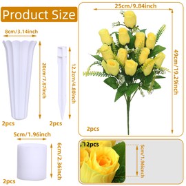 LOSFOTBO Artificial Cemetery Flowers, Grave Memorial Flowers with Vase,Rose Headstone Flower Outdoor Grave Decorations (Yellow)